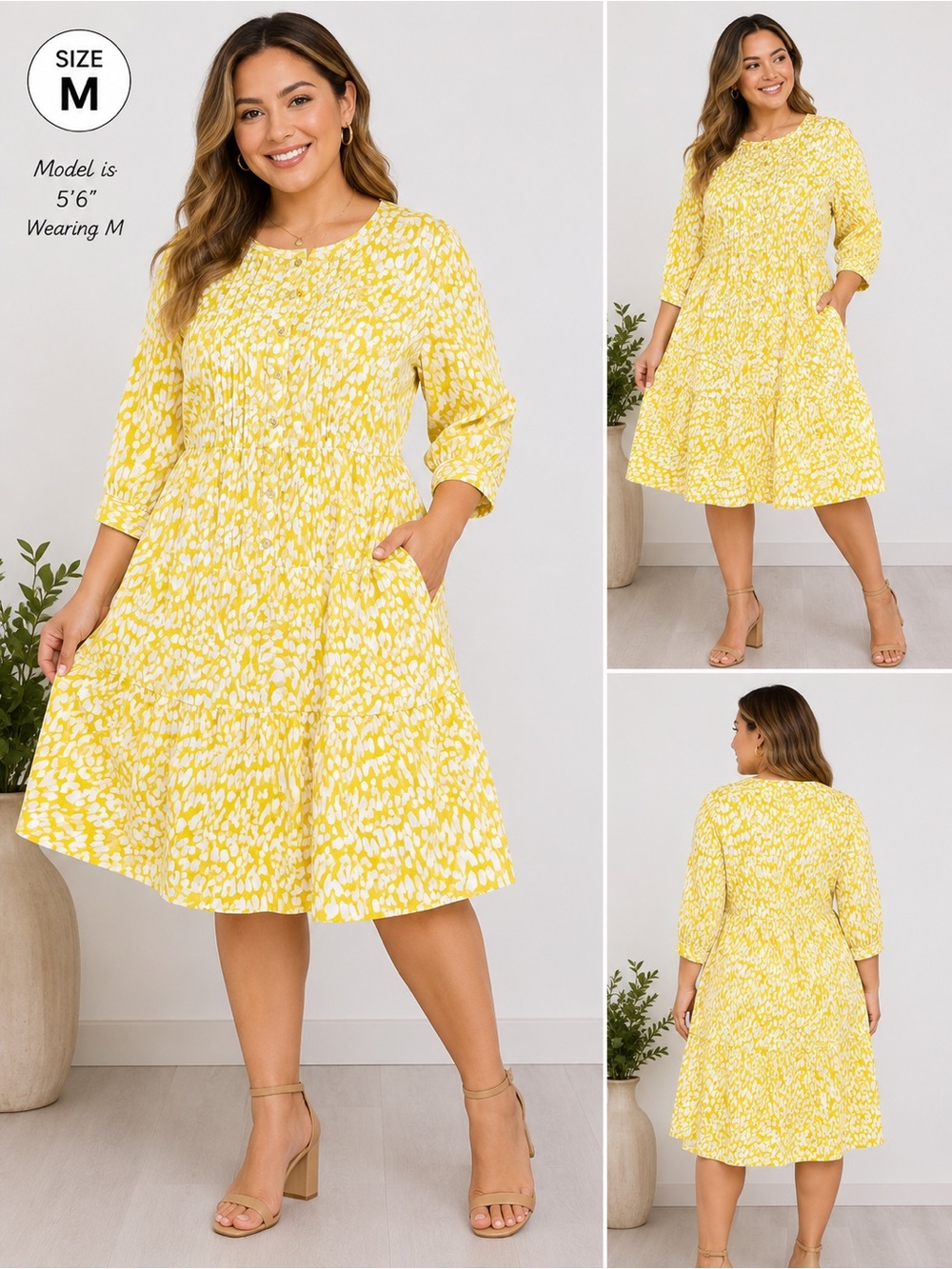 Who What Wear Yellow and White Floral Tiered Midi Dress